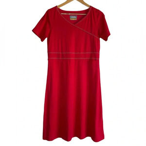 Cabela's Women's Medium Cotton Blend Short Sleeve Light Red A-Line Midi Dress